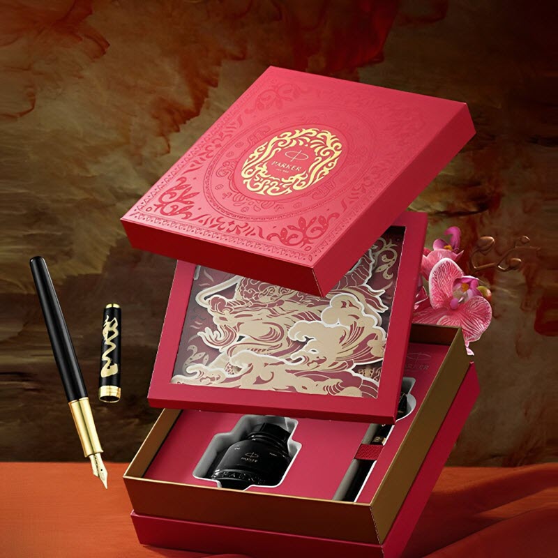 Bộ quà tặng bút ký cao cấp Parker bản đặc biệt Sonnet Dragon 23 Black ngòi vàng 18k