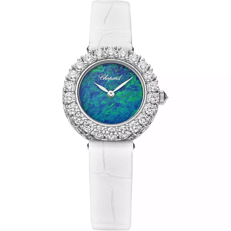 Đồng Hồ Chopard L'heure Du Diamant 13A178-1316 Round Mặt Đá Opal 26mm Viền Kim Cương