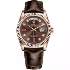 Đồng Hồ Rolex Oyster Perpetual 118135-0020 Nâu 36mm Kim Cương & Ruby