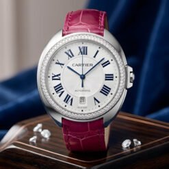Đồng Hồ Cartier Clé De Cartier WJCL0011 - Bezel Đính Hai Hàng Kim Cương, Vỏ Vàng Trắng 18K, Vương Miện Spinel Xanh Đặc Trưng