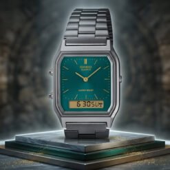 Đồng Hồ Casio Vintage AQ-230EGG-3ADF – Giờ Kép, Bấm Giờ, Báo Thức, Pin 3 Năm