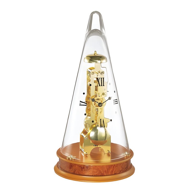 Đồng Hồ Để Bàn Hermle 22716-160791 – Đế Gỗ Anh Đào, Máy Cơ Skeleton, Vòm Kính Trong Suốt, Trữ Cót Đến 14 Ngày