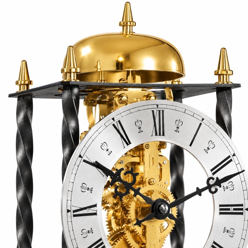 Đồng Hồ Để Bàn Hermle 22734-000701 – Khung Đen Vàng Sắt , Máy Skeleton, Chuông Điểm Tròn Giờ - Ảnh 4