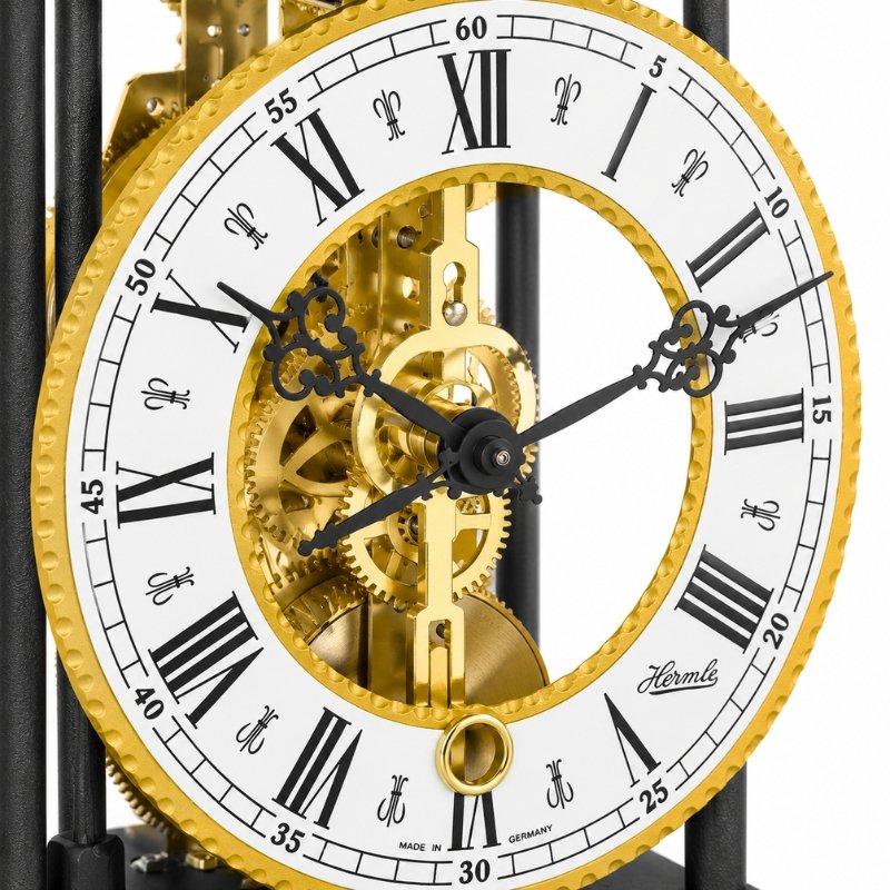 Đồng Hồ Để Bàn Hermle 23003-000711 – Khung Đen Vàng, Máy Skeleton, Trữ Cót 14 Ngày, Điểm Chuông Giờ - Ảnh 3