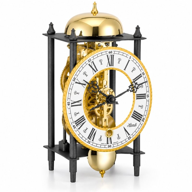 Đồng Hồ Để Bàn Hermle 23003-000711 – Khung Đen Vàng, Máy Skeleton, Trữ Cót 14 Ngày, Điểm Chuông Giờ - Ảnh 2