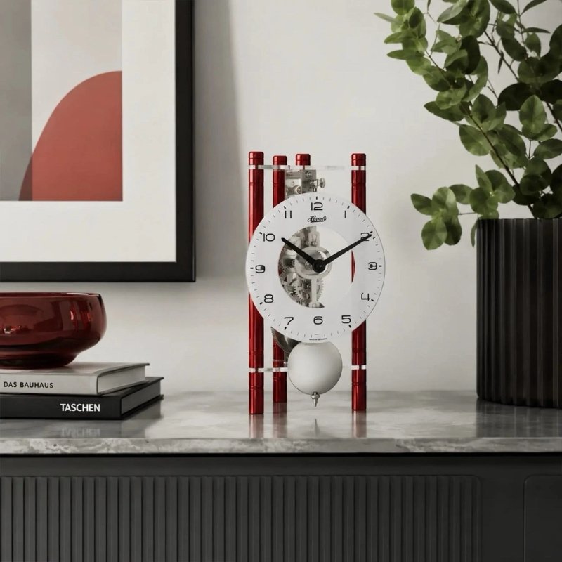 Đồng Hồ Để Bàn Hermle 23025-360721 – Thiết Kế Skeleton Màu Đỏ, Lên Cót Thủ Công Và Không Điểm Chuông - Ảnh 3